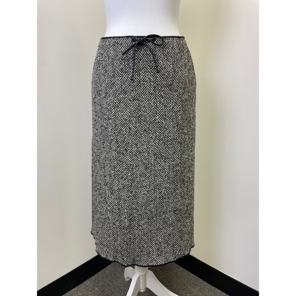Y2K J.Crew A-Line Herringbone Wool Blend Tweed Midi Skirt 2  Classic